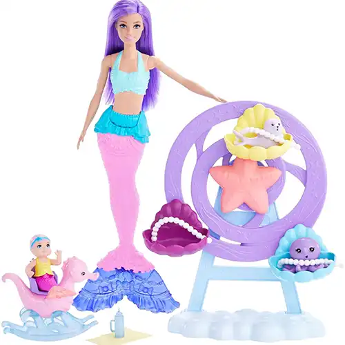 barbie dreamtopia muñeca sirena con bebe y accesorios